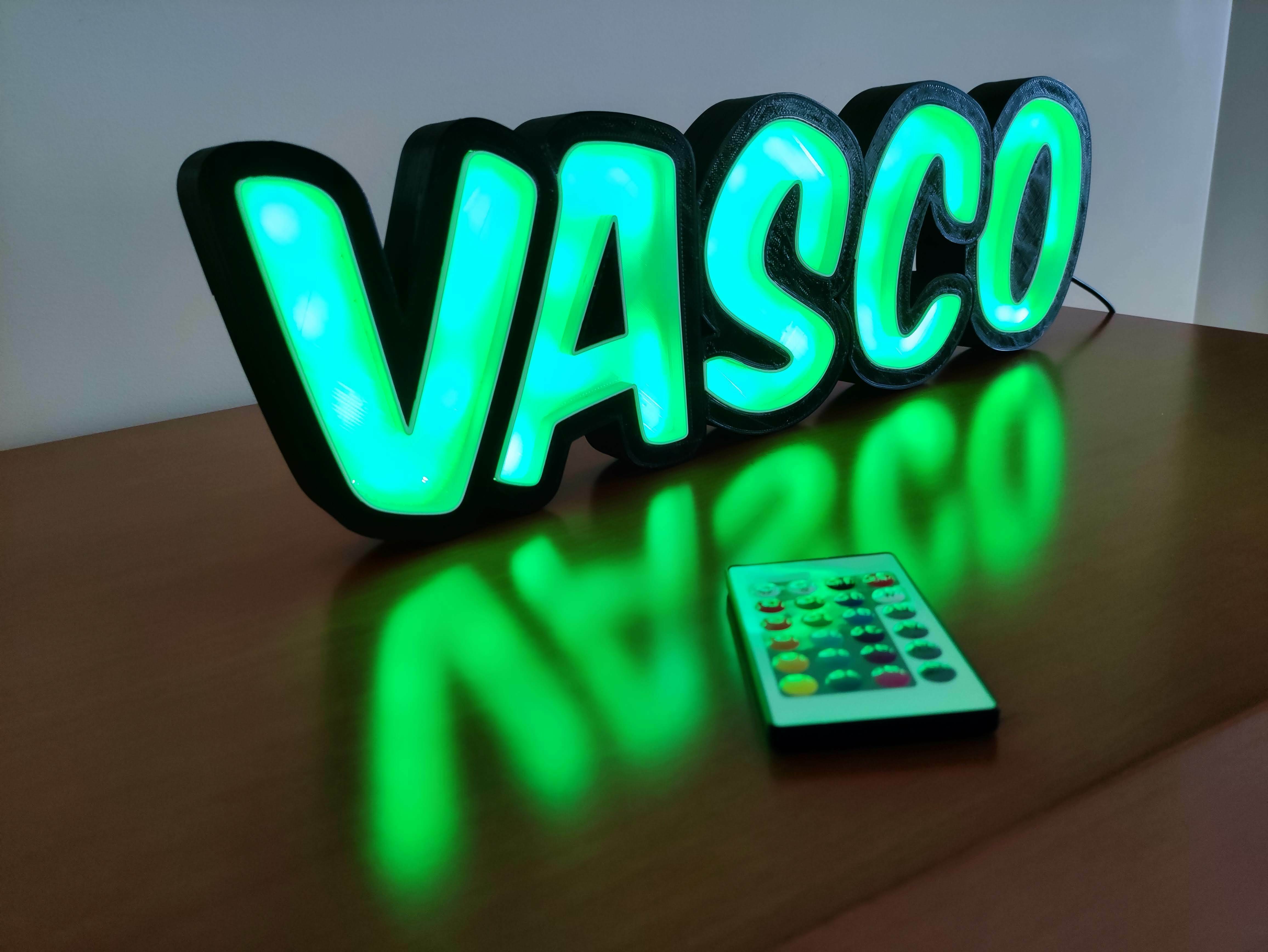 Large green illuminated personalized name sign with remote control