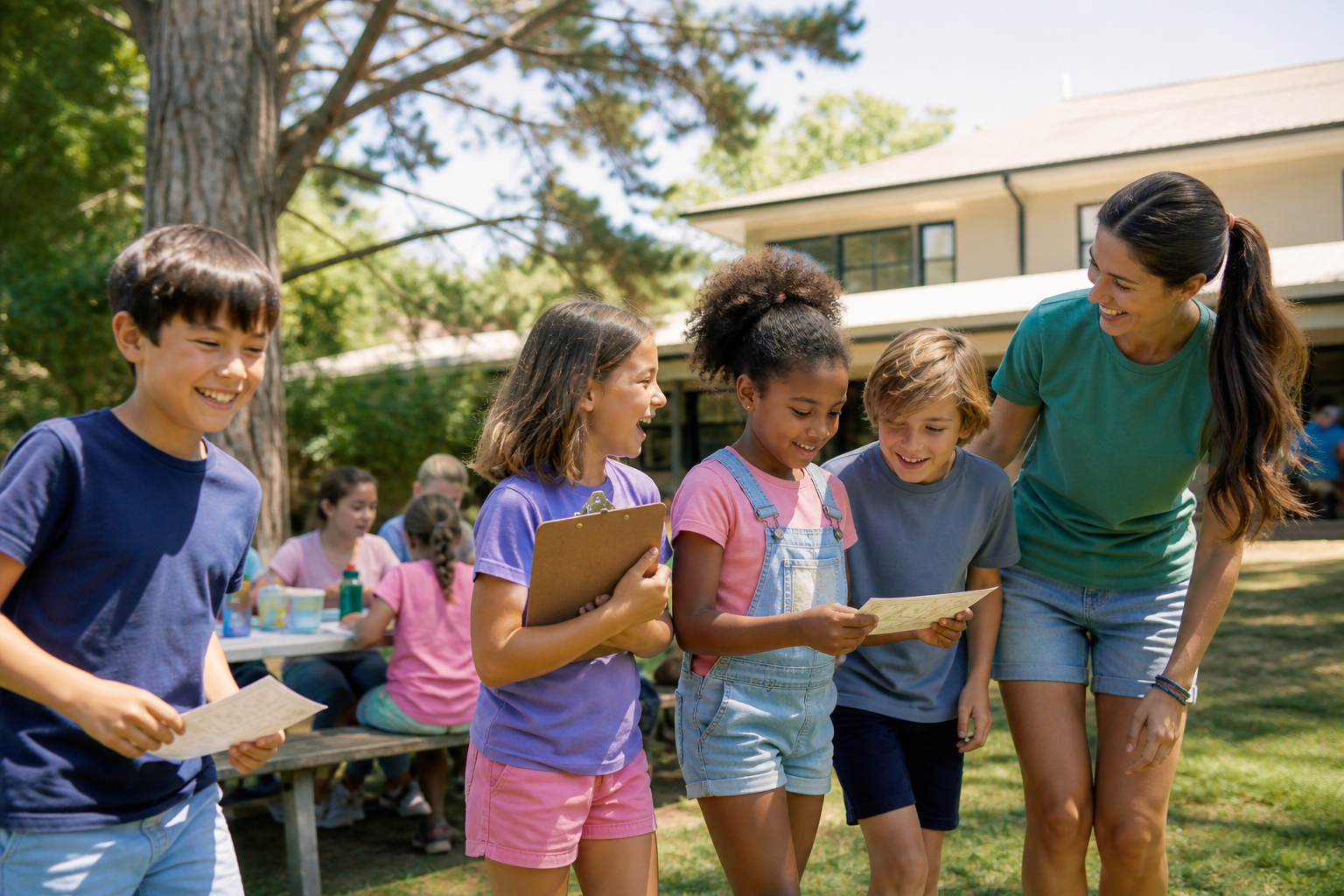 Children enjoying outdoor activities during a full summer camp day