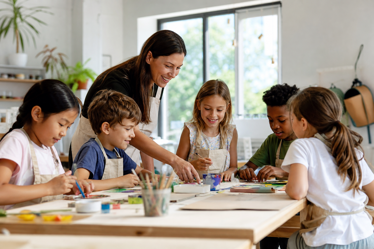 Children beginning a half-day creative summer camp session